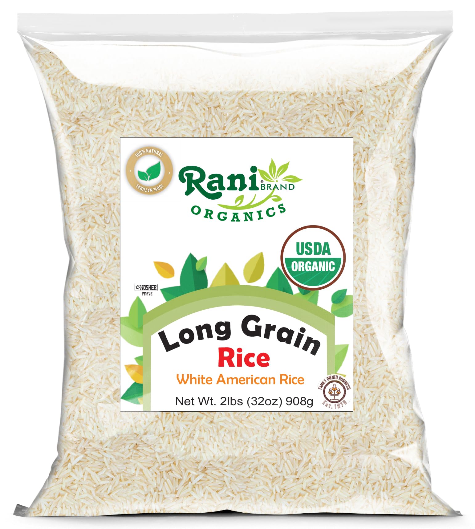 Rani Organic Long Grain White Rice 32oz (2lbs) 908g ~ All Natural | Gluten Friendly | Vegan | Non-GMO | Kosher | Product of USA 