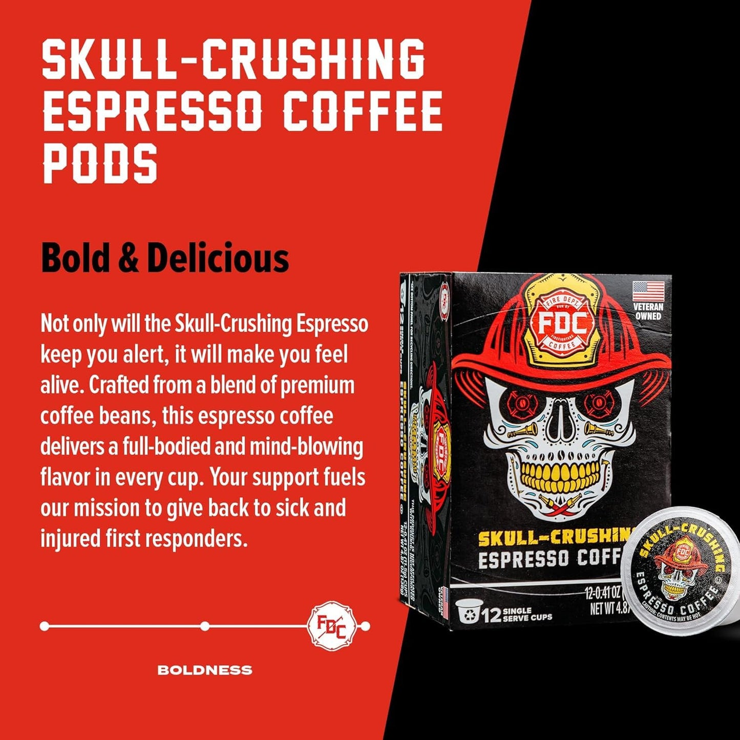 Fire Department Coffee Espresso Pods - Bold & Full-Bodied K Cups - 24 Single Pods - Veteran Owned - Roasted in the USA