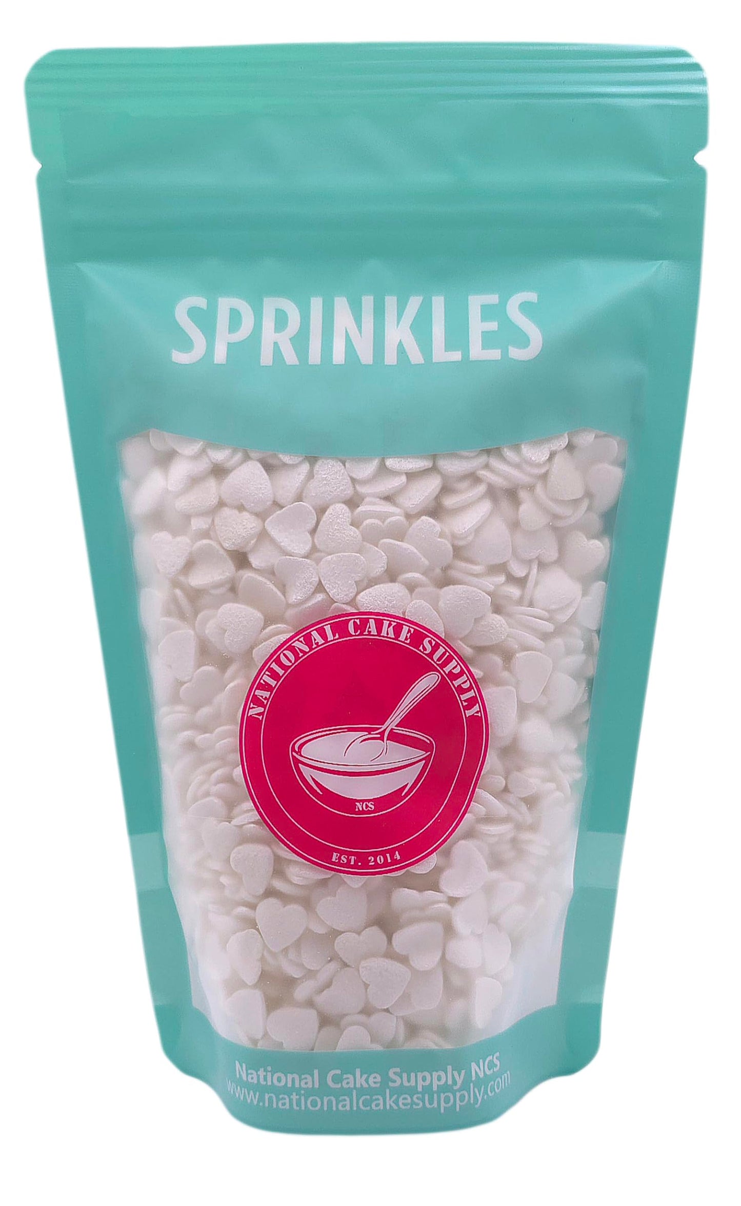 Ncs Pearl White Heart Edible Sprinkles, 8 Ounces