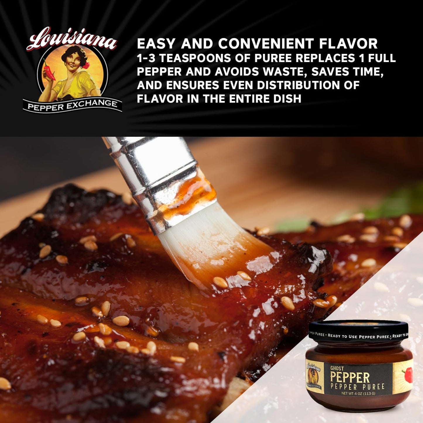Louisiana Pepper Exchange Ghost Pepper Puree Sauce, Super Hot Chili Spicy Flavor Seasoning, Plant-Based, Gluten-Free, Replaces G