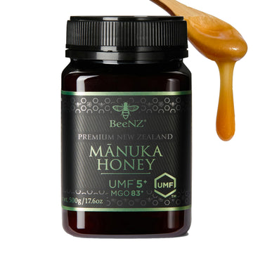 BeeNZ Raw Manuka Honey, Certified UMF 5+ (MGO 83+), Pure New Zealand Monofloral Manuka, Natural Sweetener, Superfood for Daily W