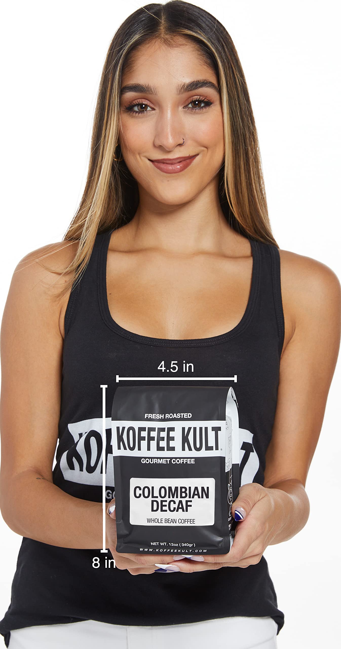 Koffee Kult Decaf Coffee Beans, Medium Roast, 100% Arabica, Swiss Water Process, Whole Bean, 12oz