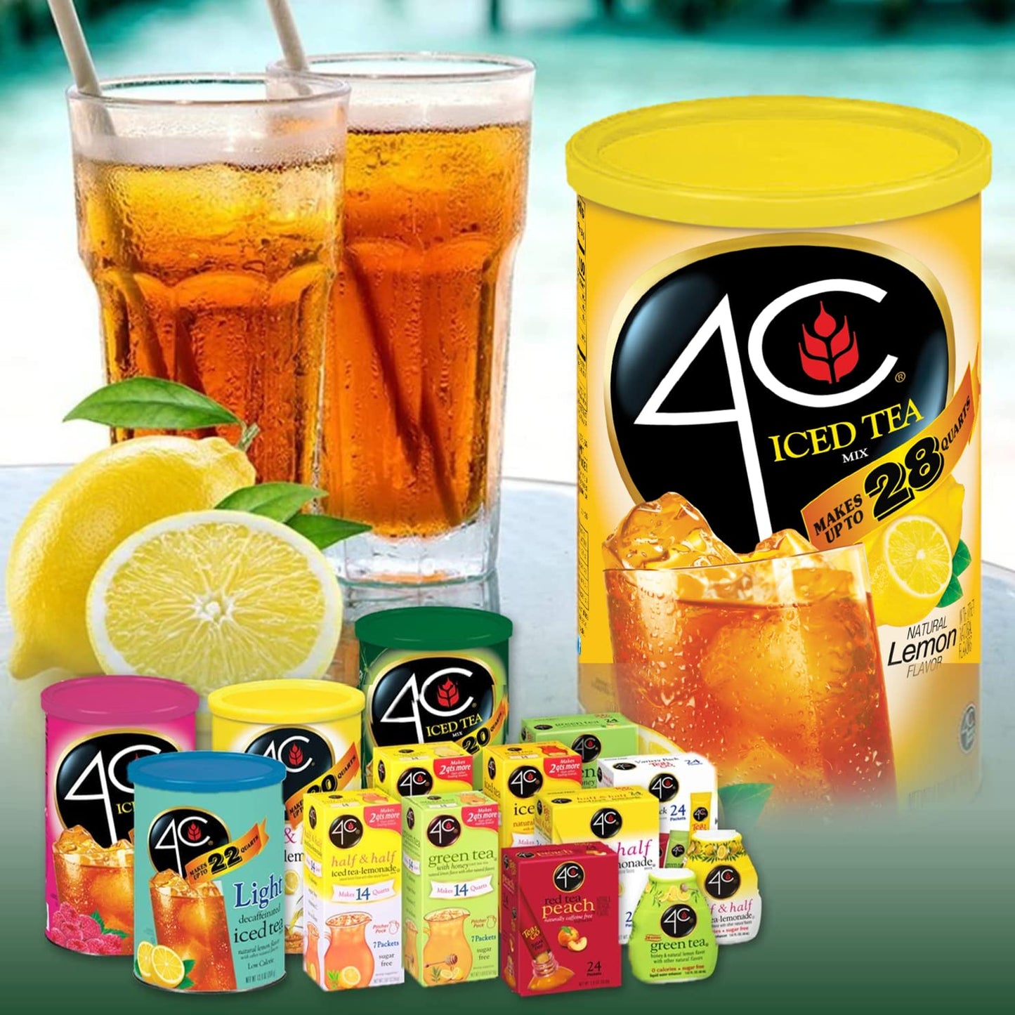 4C Powder Drink Mix Green Tea, Sugar Free, 24 Count Pack, On-the-Go Singles Stix