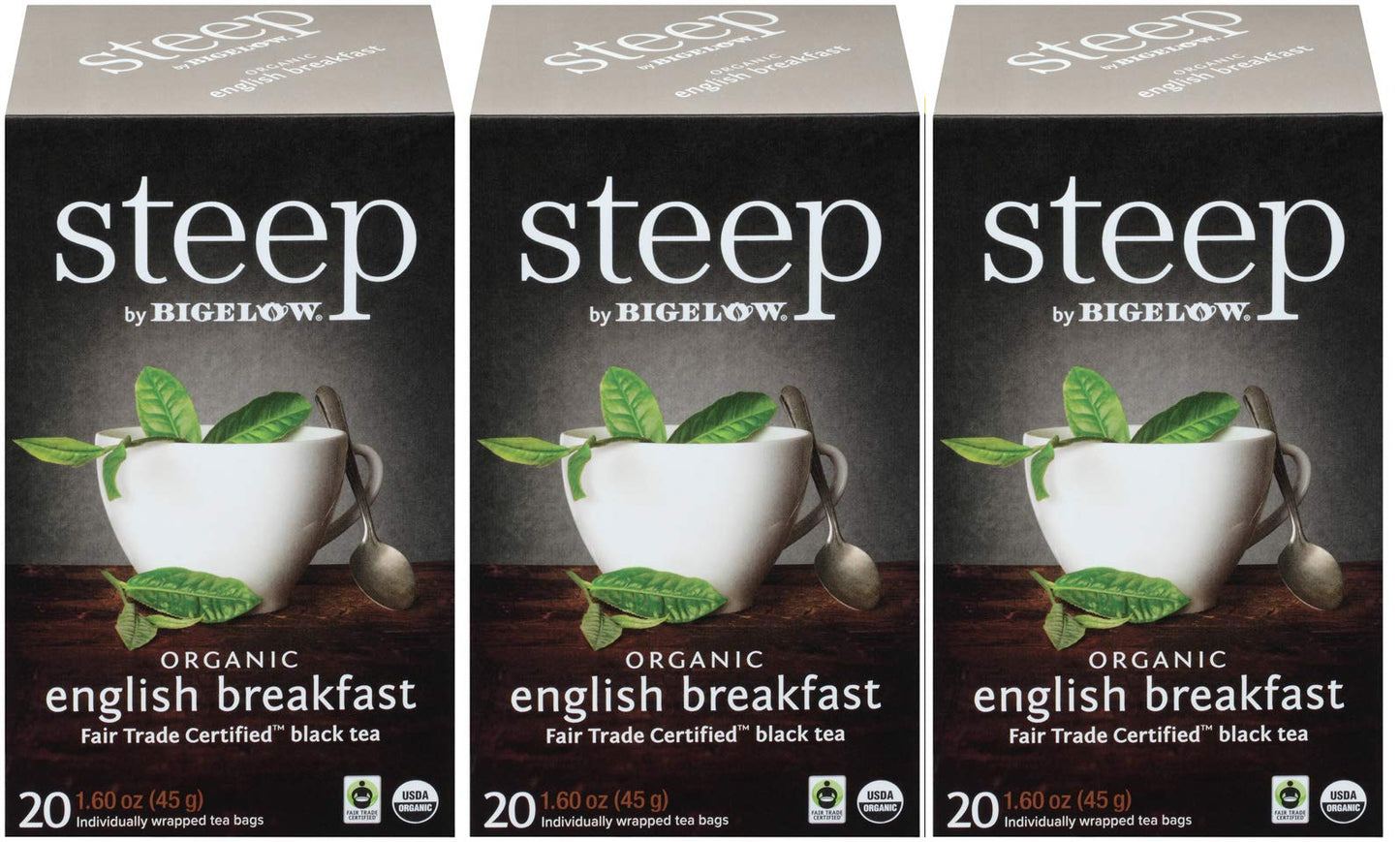 Bigelow Tea Organic English Breakfast Tea, Fair Trade, Gluten-Free, 20 Count Box (Pack of 3)