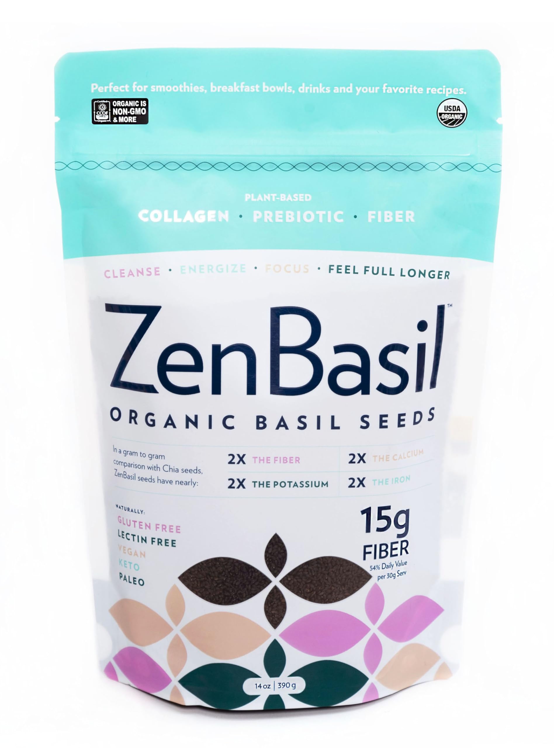 Zen Basil Seeds | Edible Basil Seeds USDA Organic, Kosher, Non-GMO, lectin Free, Gluten Free, Plant Based, Keto, Paleo, Vegan | 