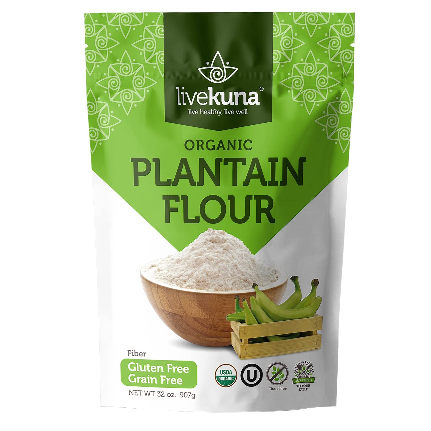 LiveKuna Organic Plantain Flour - Gluten Free All Purpose Flour Alternative For Baking & Cooking Recipes - Grain Free Vegan Plan