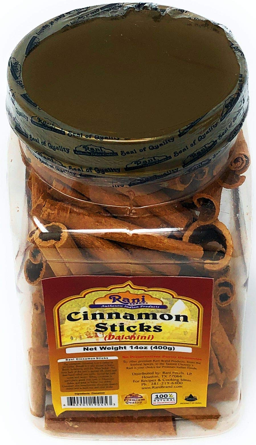 Rani Cinnamon Sticks, All Natural, Vegan, Gluten Friendly, 14oz (400g) - Cassia Round Sticks in PET Jar