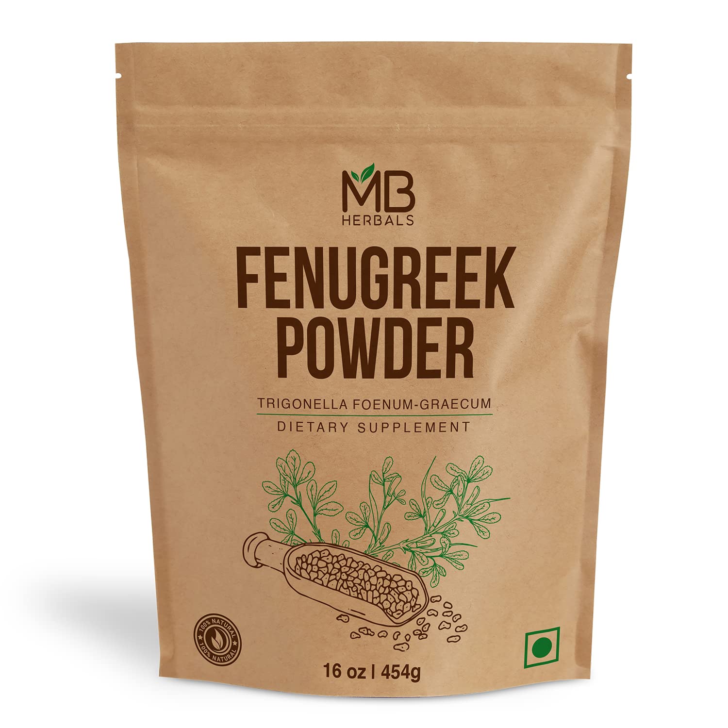 Mb Herbals Fenugreek Seeds Powder 1 Pound | 16 Oz / 454 Gram | Organically Grown Fenugreek | Trigonella Foenum-Graecum Sd. | Met