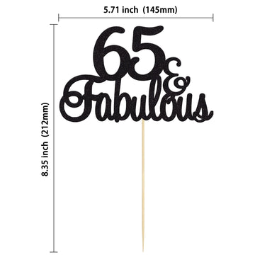 Gyufise 1Pcs 65 & Fabulous Cake Topper Black Glitter Sixty Five And Fabulous Cake Toppers Happy 65Th Birthday Cake Pick For 65Th
