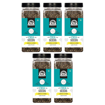 Wonderland Foods Roasted Chia Seeds 1Kg (200G X 5) Pack Of 5 Jar | Rich In Fiber & Omega - 3 | Healthy Sabja Seeds For Weight Ma