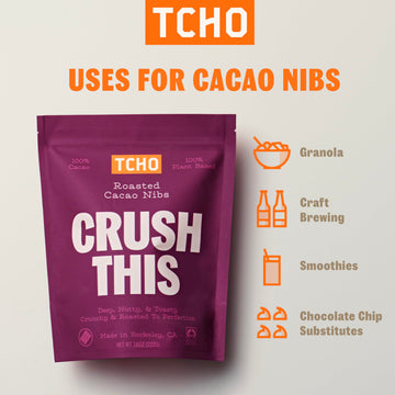 Tcho Cacao Nibs Organic Unsweetened (3 Pack) - Roasted, 100% Plant Based, Vegan Friendly, Non-Gmo, Single-Origin, Non-Dairy, Fai
