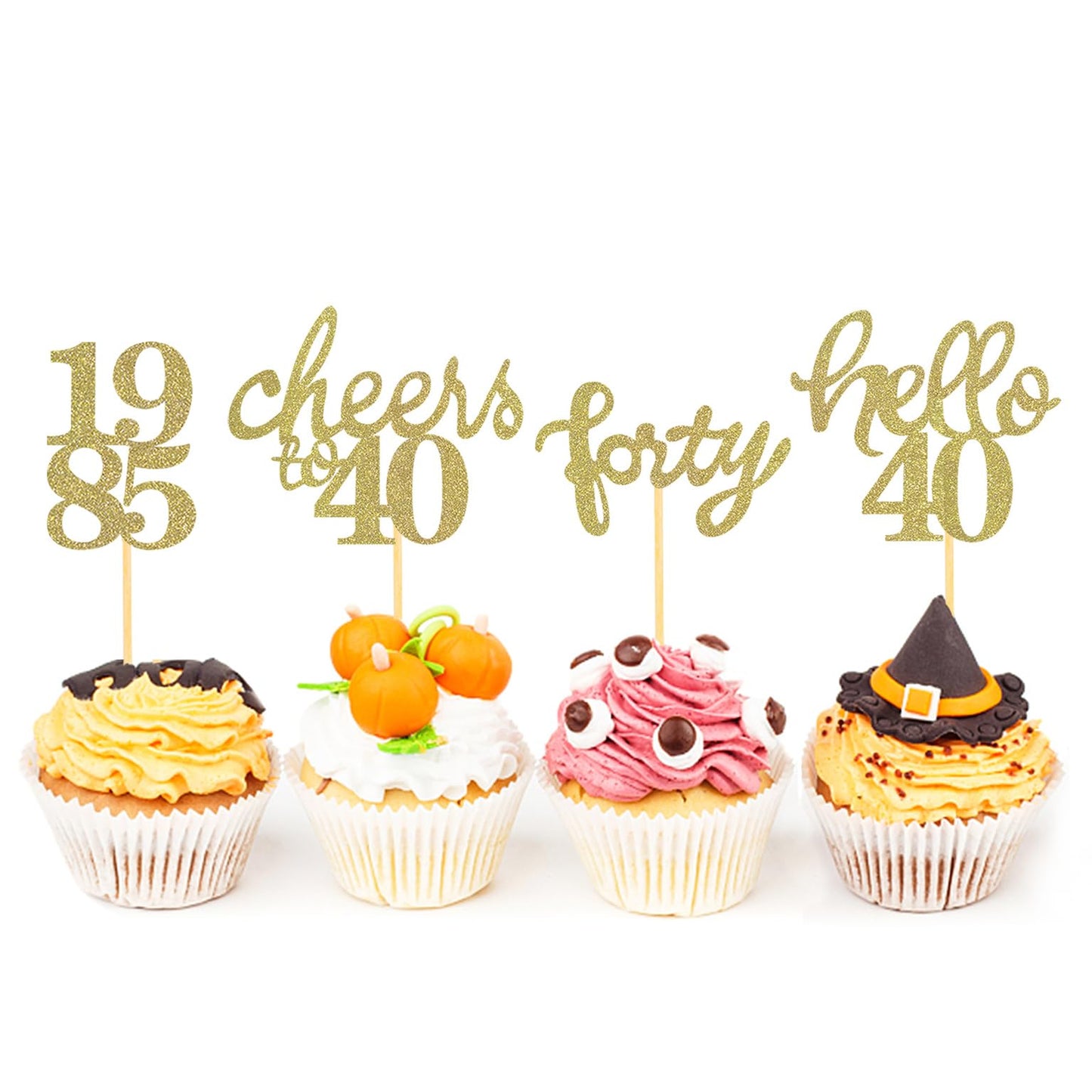 24 Pcs Glitter 40Th Birthday Cupcake Toppers For Celebrating Forty Years Old Birthday Party Decorations (Gold New)