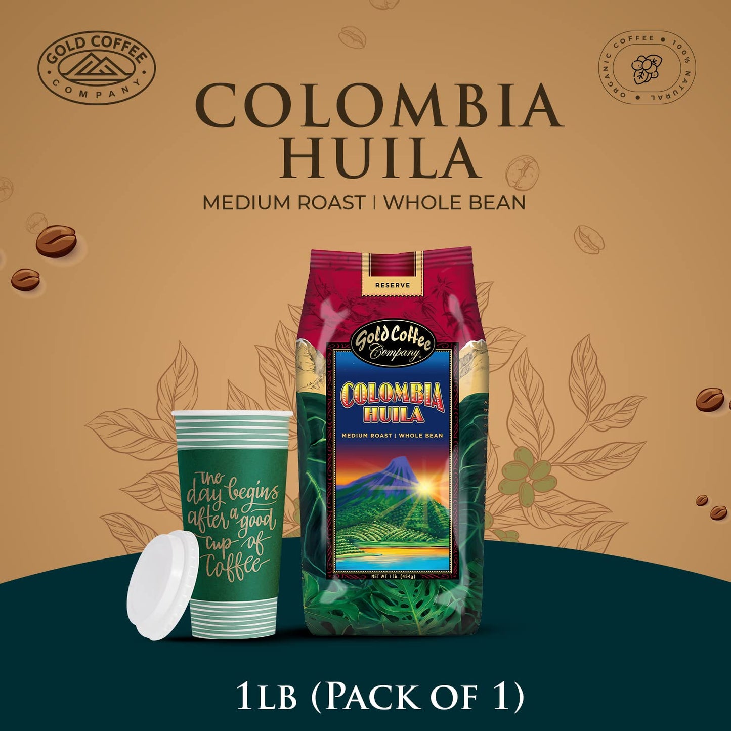Gold Coffee Company Kanaloa Premium House Blend | Gourmet Medium Roast Whole Bean Coffee | 100% Arabica Roasted Beans | 1 Lb.