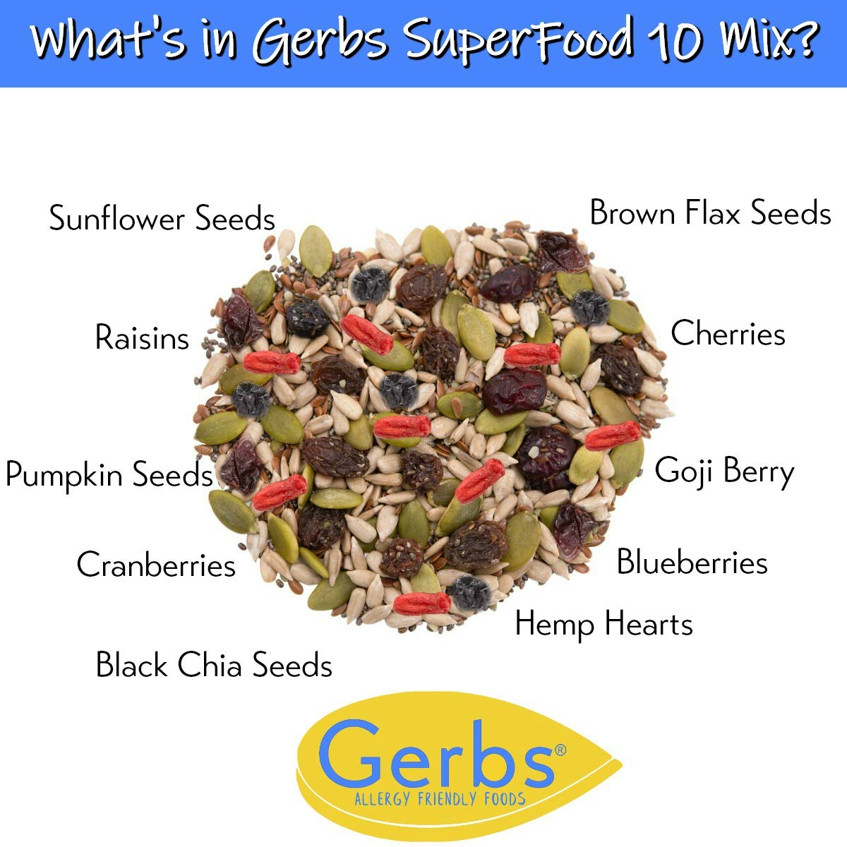 Gerbs Superfood Snack Mix 2 Lbs. | Top 14 Food Allergy Free | Bulk Bag | Made Usa | Raw Pumpkin Sunflower Chia Hemp Brown Flax S