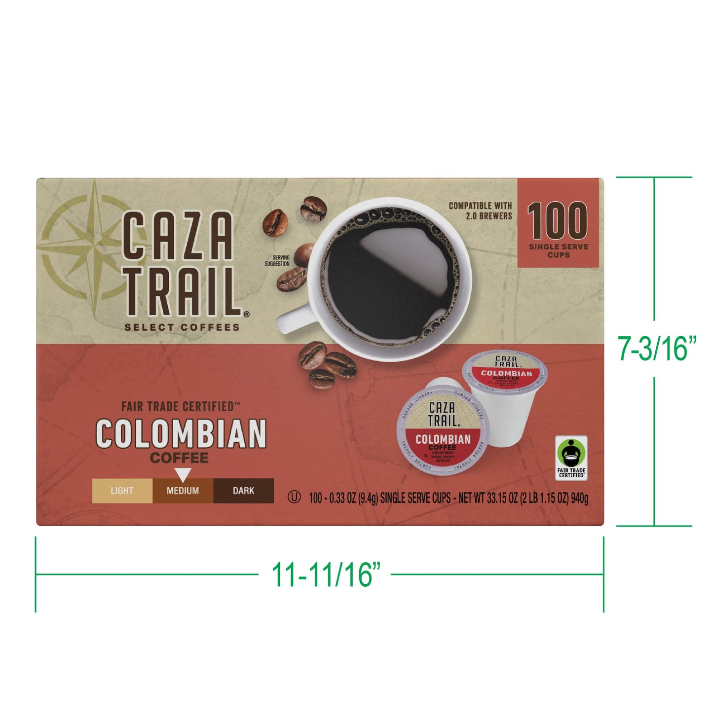 Caza Trail Coffee Pods, Colombian, Single Serve (Pack Of 100) (Packaging May Vary)