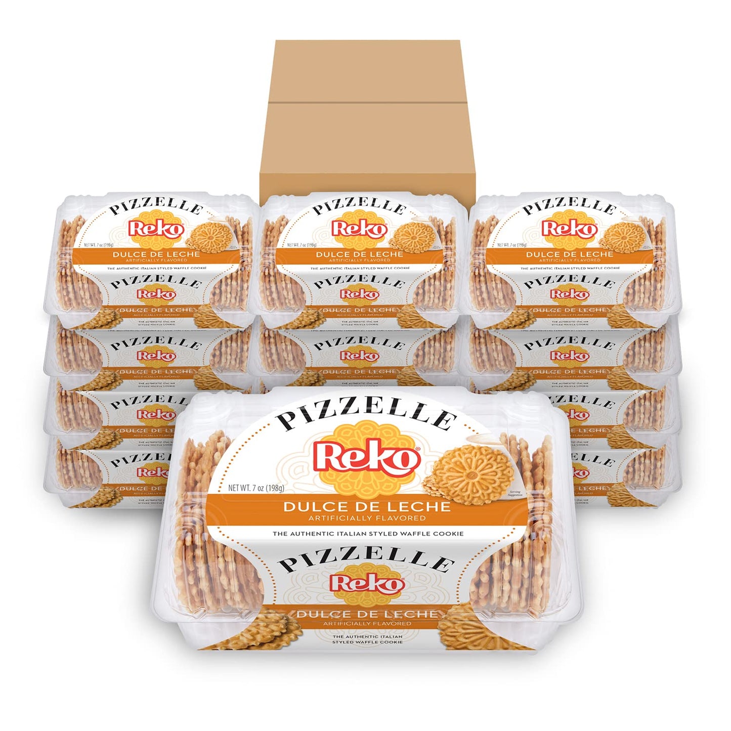 Reko Pizzelle Authentic Italian Style Waffle Cookie, Dulce De Leche, 7 Ounce (Pack Of 12)