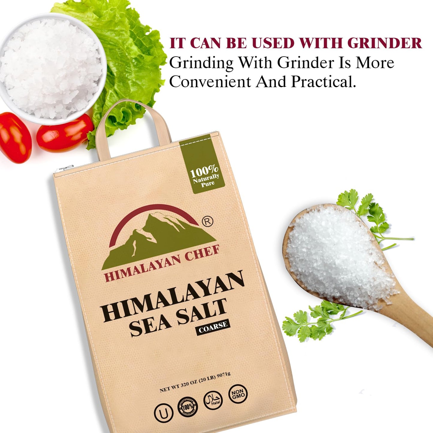 Himalayan Chef Sea Salt, Coarse Grain, 320 Ounces Resealable Bag, Pure & Natural Sun Dried Sea Salt, Unrefined, Gluten Free, Gri