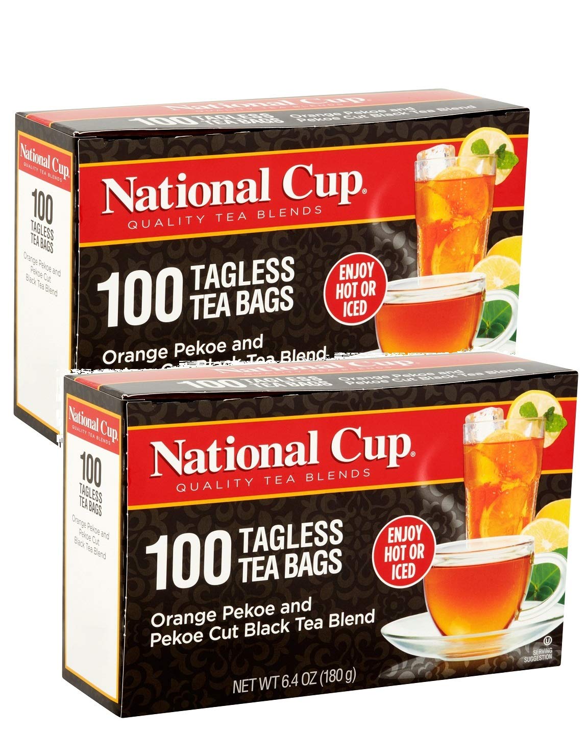 National Cup, Tagless Orange Pekoe And Pekoe Cut Black Tea Blend, Tea Bags, 100 Ct, Pack Of 2