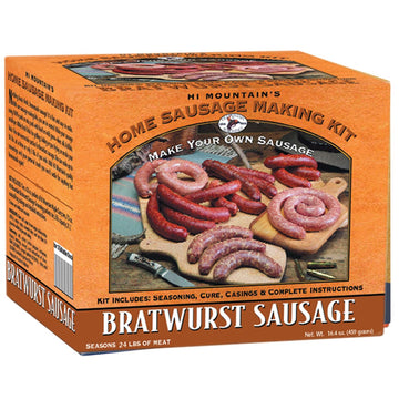 Hi Mountain Seasonings - BRATWURST Sausage Making Kit | Includes Sausage Seasoning, Cure, Natural Hog Casings, and Simple-to-Fol