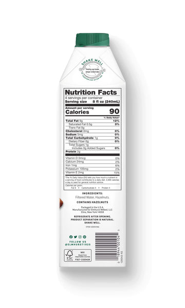 Elmhurst 1925 Milked Hazelnuts Unsweetened Hazelnut Milk, 32 Ounce (Pack Of 6)