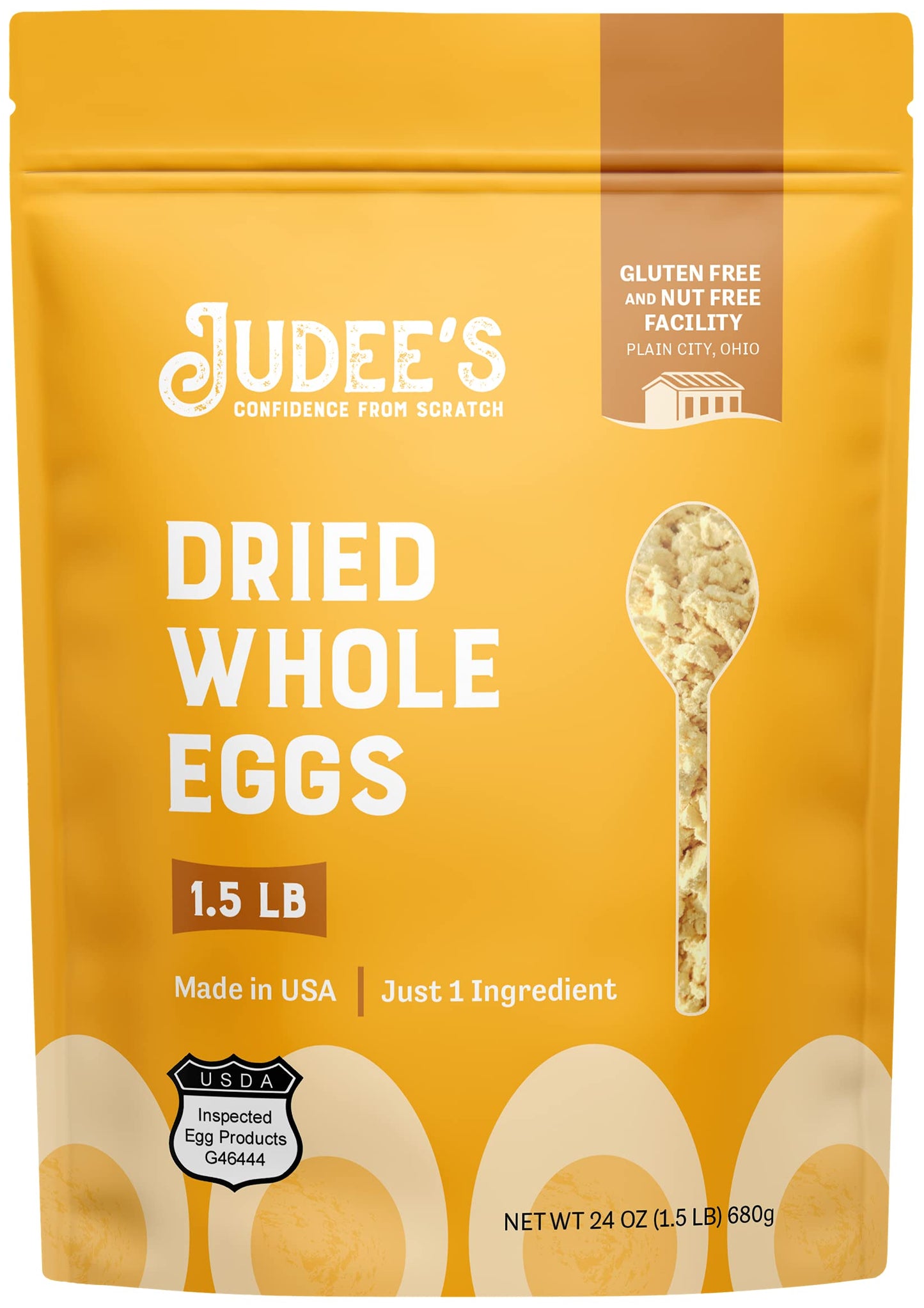 Judee s Gluten Free Dried Whole Egg Powder - Gluten-Free Egg Substitute for Baking - Protein Powder for Cooking - 1.5 lb Pouch