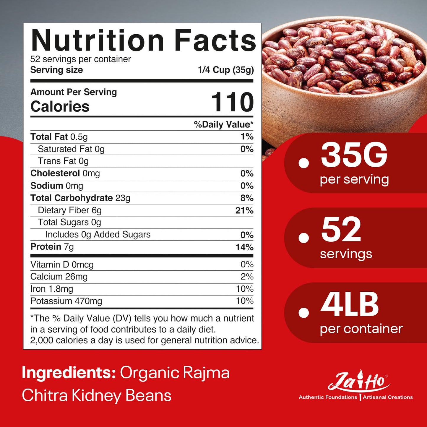 Jai Ho Organic Rajma Chitra Kidney Beans, 4 lb, USDA Organic, Non-GMO, Chemical-Free, Premium Quality