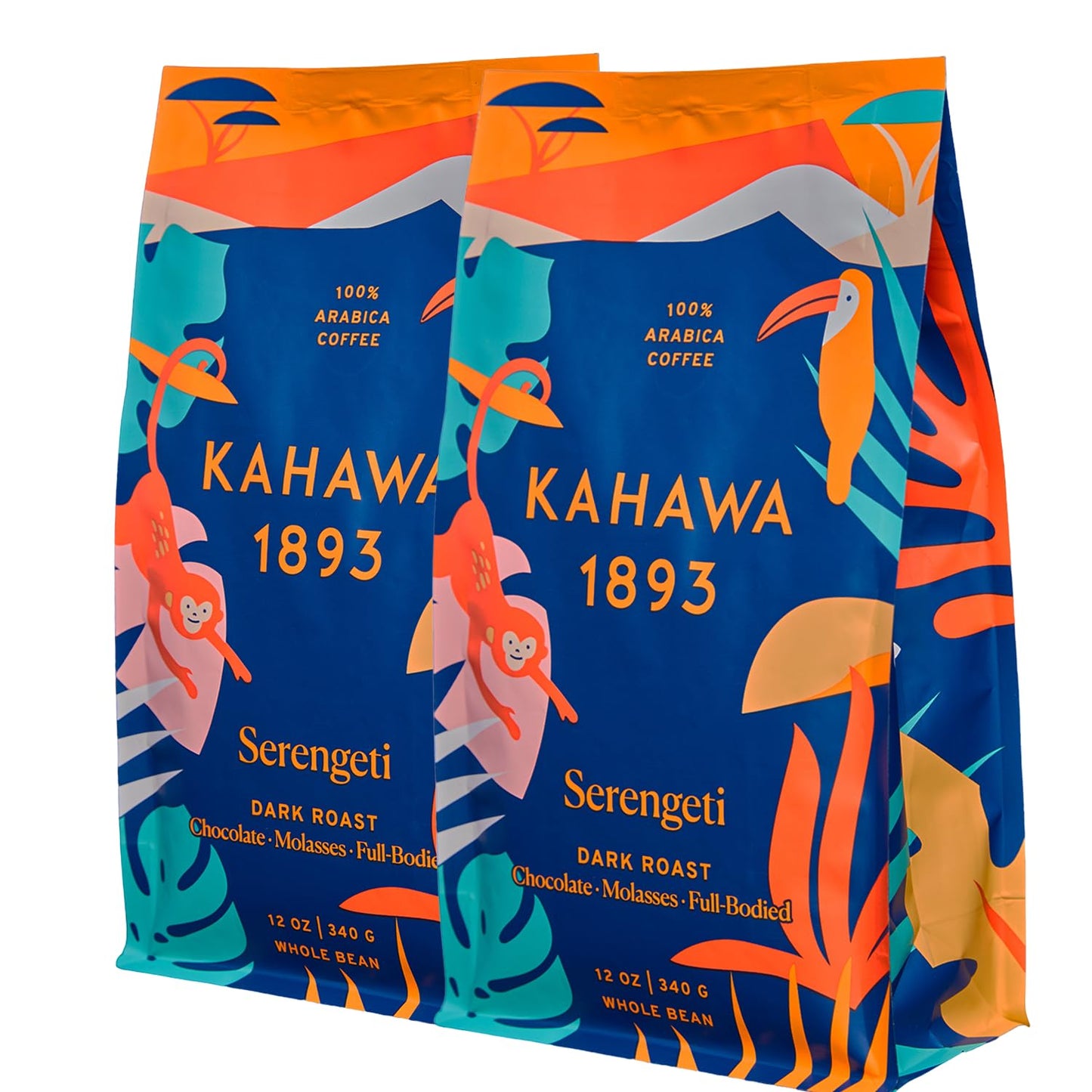 KAHAWA 1893 Whole Bean Dark Roast Coffee Serengeti Blend, Low Acid, 24 Oz, Organic, Ethically Sourced