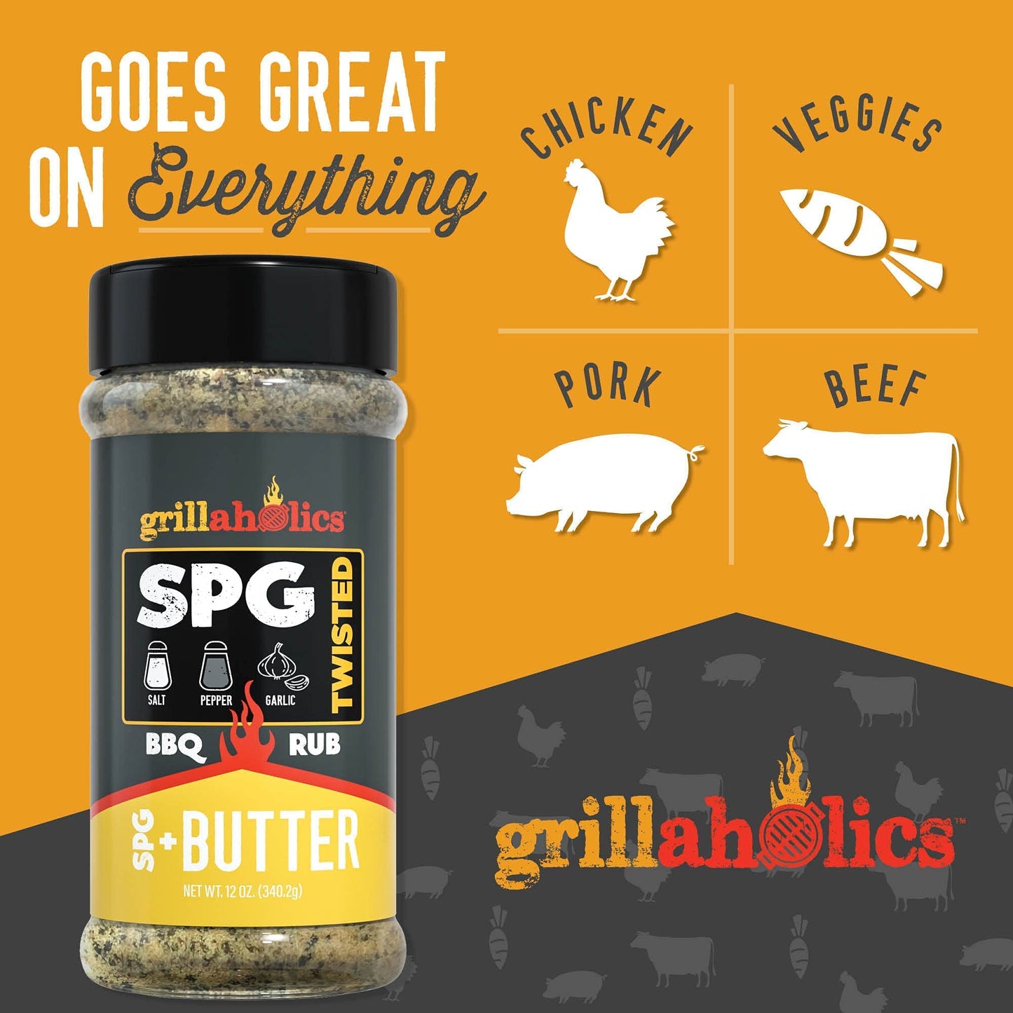 Grillaholics Twisted Spg + Butter Rub - Garlic Butter Seasoning & Spg Rub - Butter Flavored All Purpose Rub - Salt Pepper Garlic