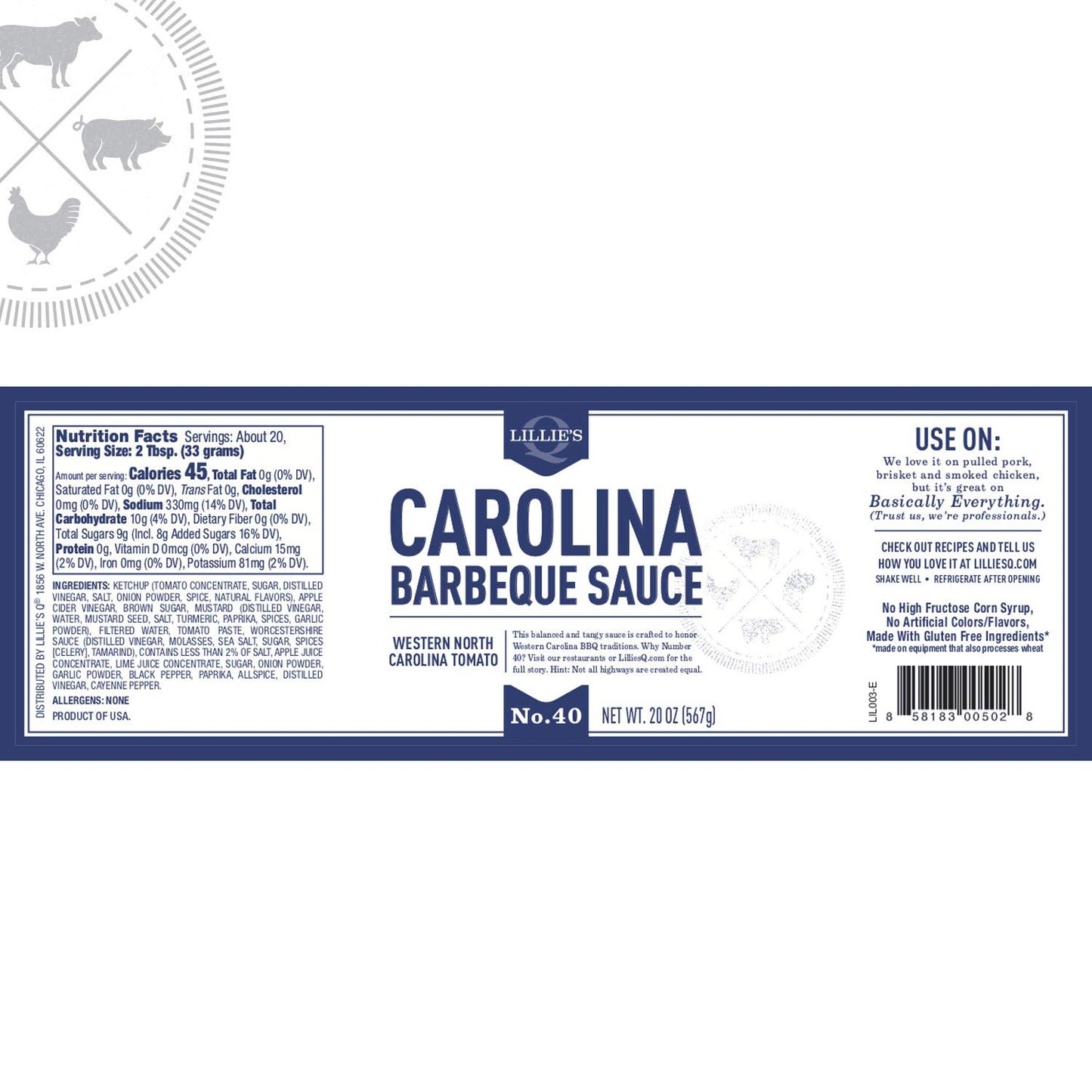 Lillies Q Carolina Barbeque Sauce, Gourmet Tangy BBQ Sauce, Gluten-Free, 152 oz, Model FGLIL127-1