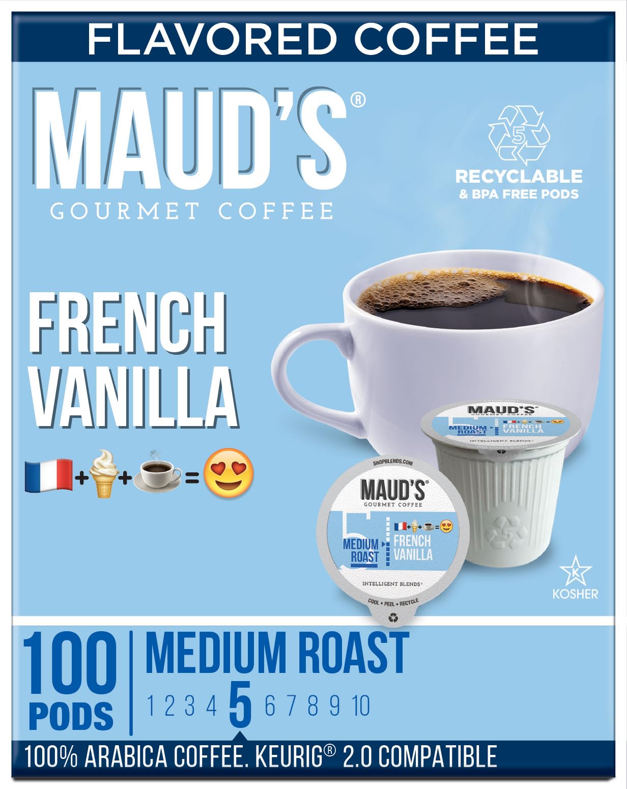 Maud'S French Vanilla Flavored Coffee Pods, 100 Ct | French Vanilla Flavor | 100% Arabica Medium Roast Coffee | Solar Energy Pro