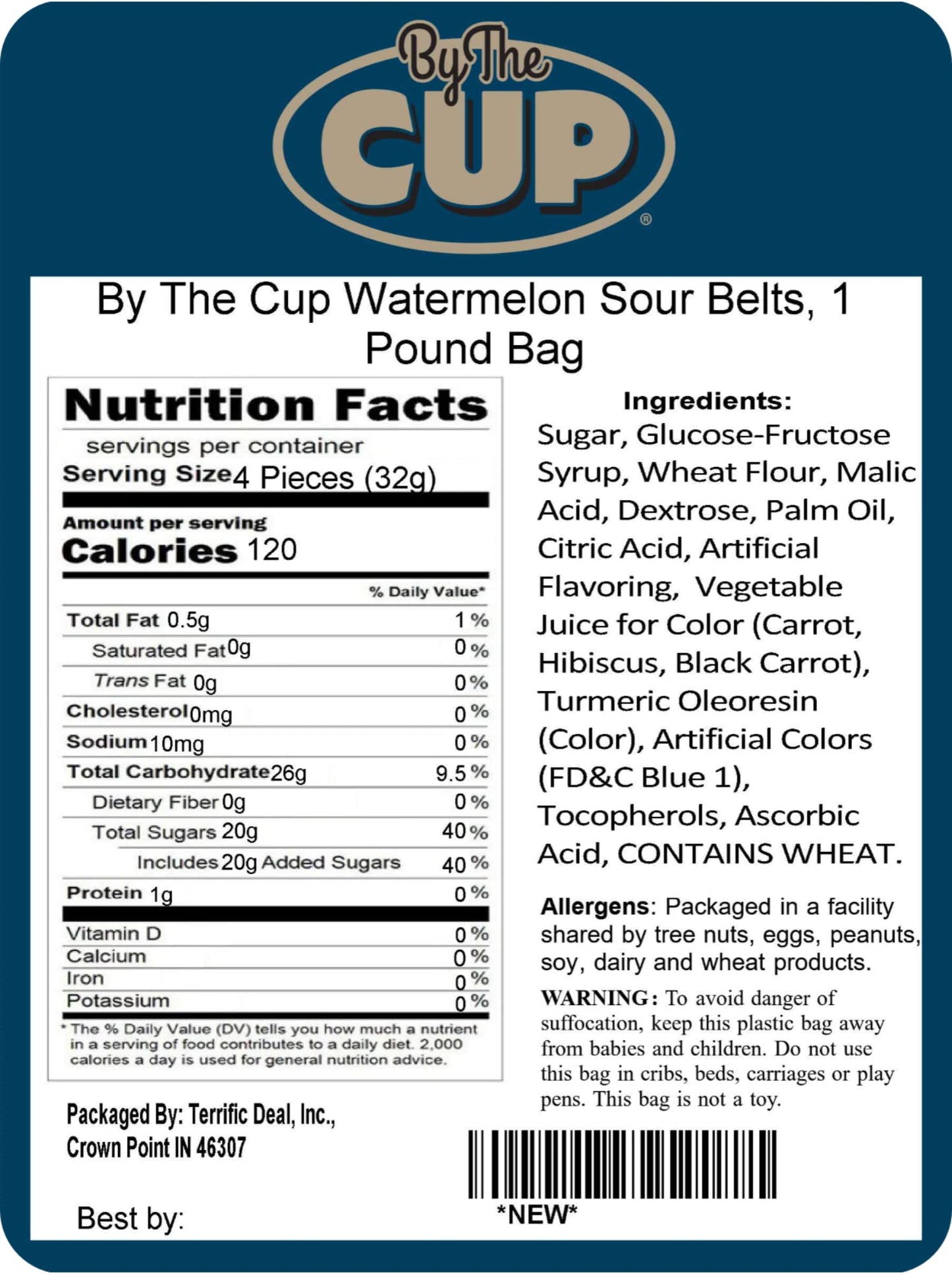 By The Cup Sour Power, Watermelon Sour Belts, 1 Lb Bulk Bag
