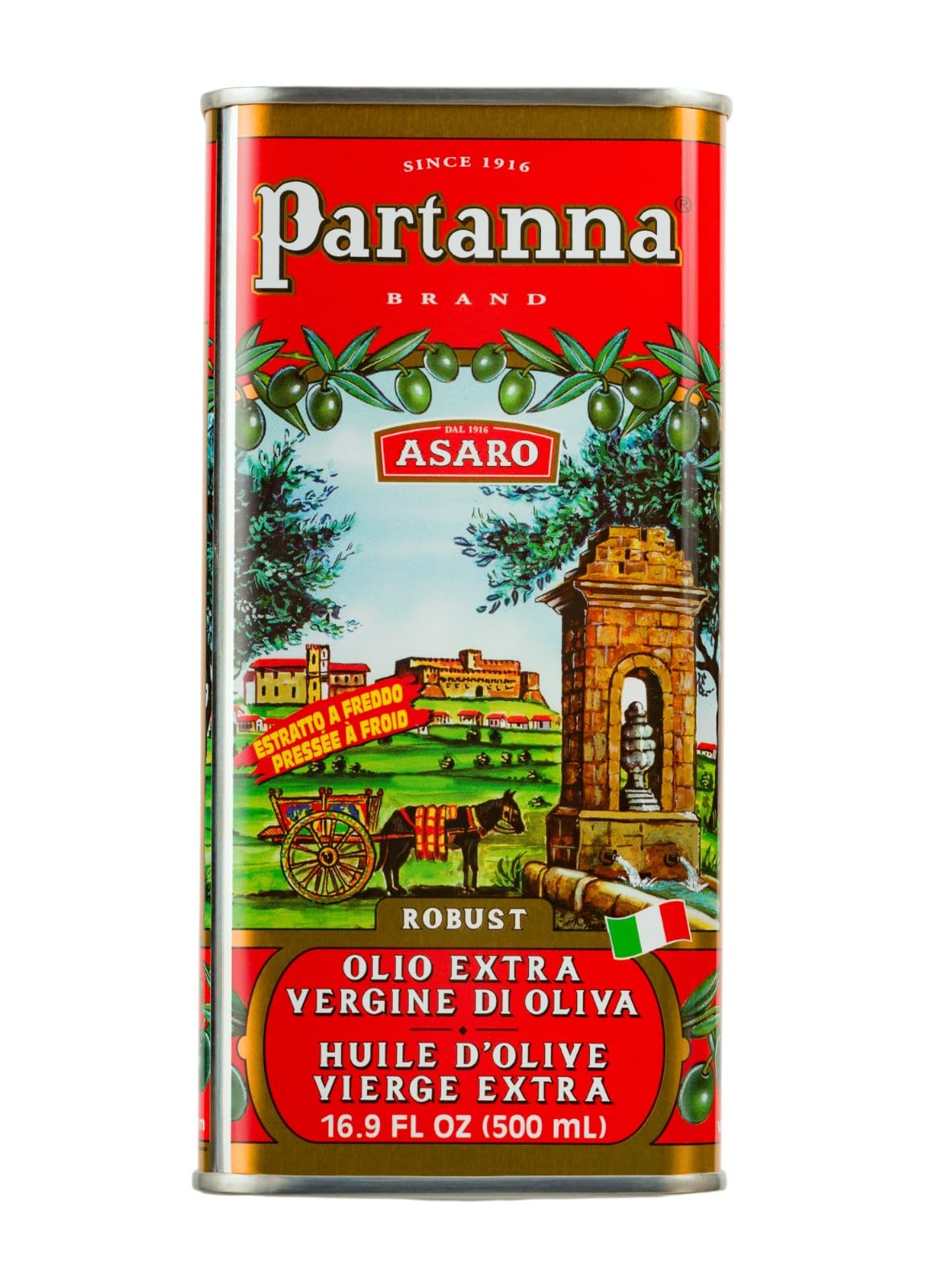 Partanna Extra Virgin Olive Oil - Premium Castelvetrano - First Cold Pressed - 16.9 Fl Oz (500 ML) - Authentic Italian Quality