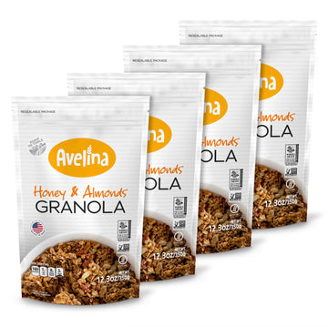 Avelina Gluten Free Granola Honey & Almonds - Healthy Oatmeal-Based Cereal - Kosher, Non-Gmo - (12.3 Oz, 4-Pack)
