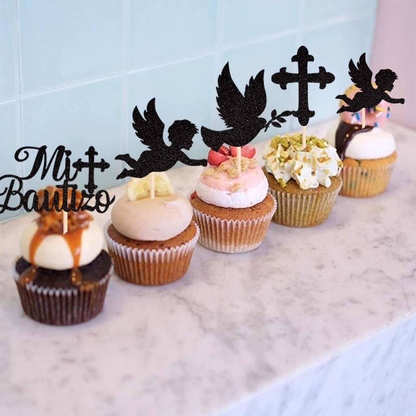 YCTHUNFISH Cupcake Toppers - 24 Pack Glitter Cross Picks for Baptism and Communion Party Decorations - Gold, Paper