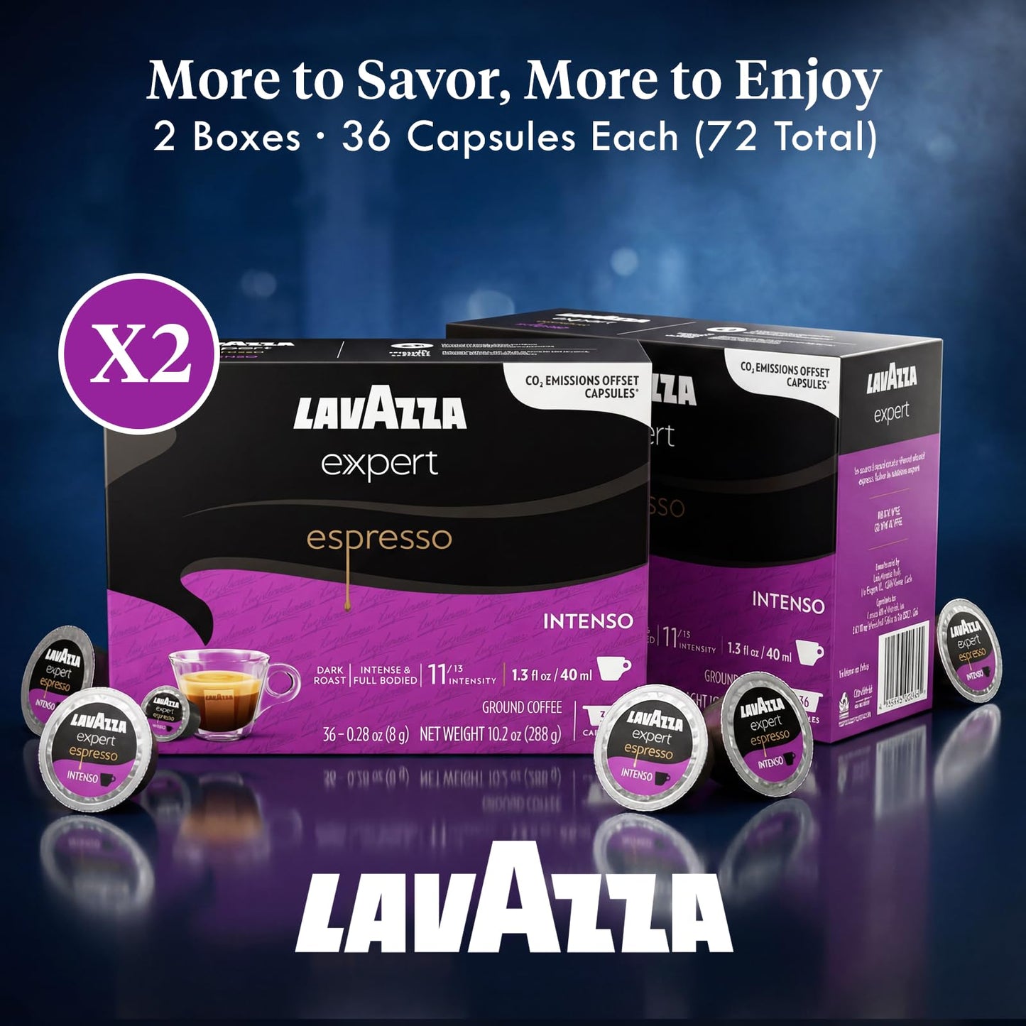 Lavazza Expert Espresso Intenso Capsules - 72 Count - Dark Roast Coffee Pods with Arabica & Robusta Blend - Bold Flavor & Rich Crema - Compatible with Lavazza Classy Machines