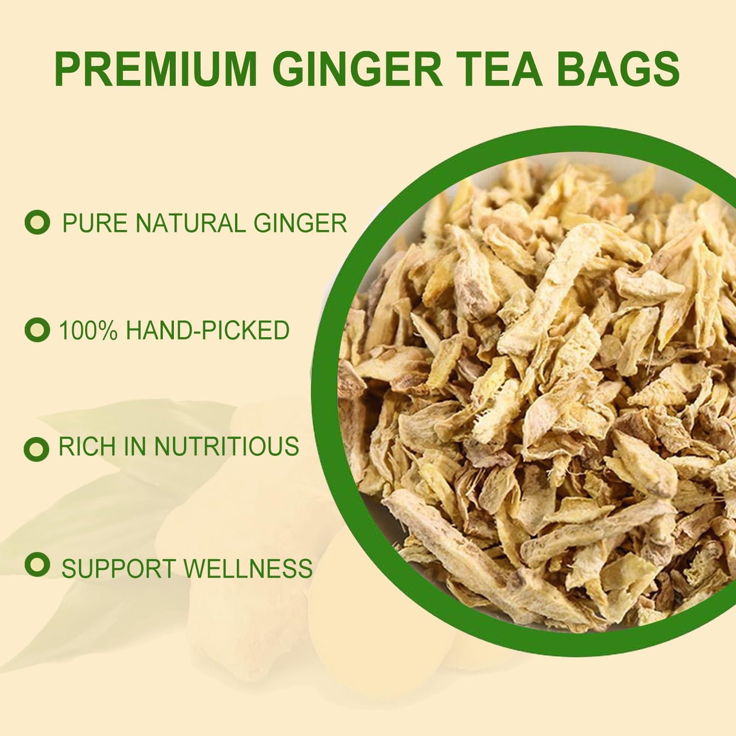 Jarteela Ginger Tea Bags - Natural Ginger Root, Caffeine-Free, 80 Count