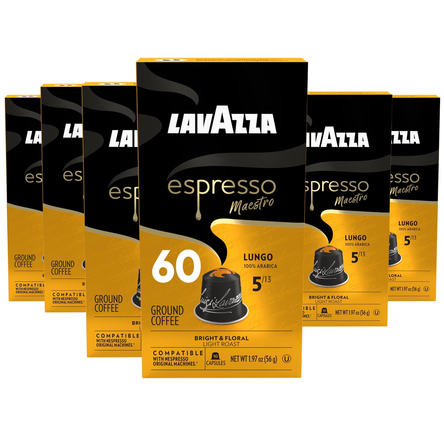 Lavazza Leggero Lungo Medium Roast Units Compatible With Nespresso Oriflavor Blendal Machines (Pack Of 60)  Value Pack  Blended And Roasted In Italy  Full Bodied  Velvety Crema And Fruity And Floral Notes