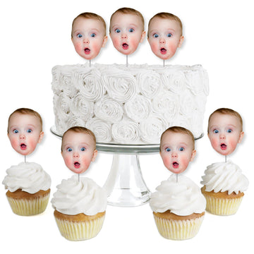 Big Dot Of Happiness Fun Face Cutout Cupcake Toppers - Custom Photo Dessert Picks, One-Of-A-Kind Fun, Personalized Party Decorat