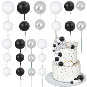 Gyufise 30Pcs Balls Cake Toppers Ball Picks Ball Shaped Cupcake Toppers Foam Balls Cake Topper Mini Balloons Cake Decorations Fo