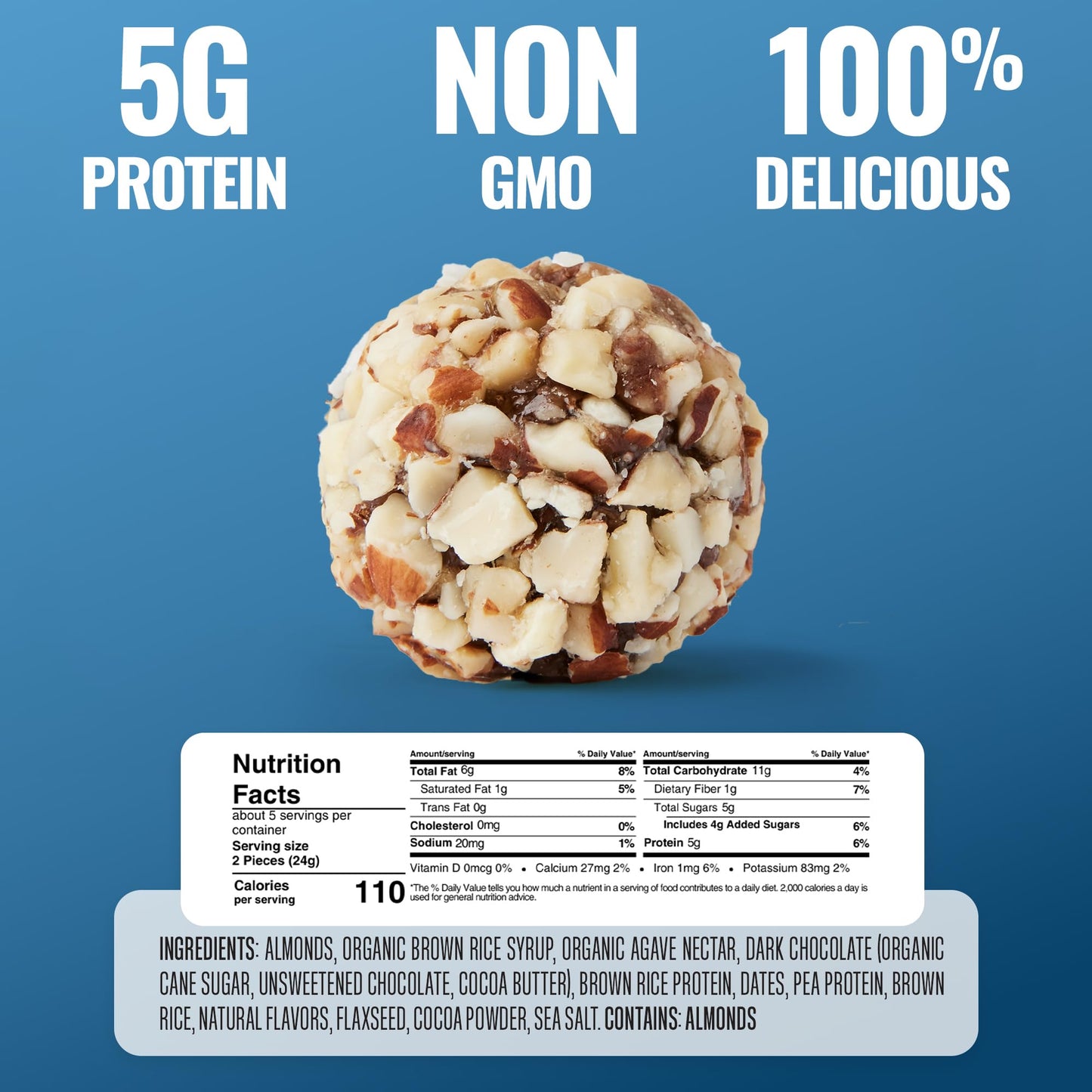 The Gfb Dark Chocolate Almond Protein Bites - Gluten Free, Plant Based, Non Gmo, Sustainably Made - Ridiculously Tasty, Healthy,