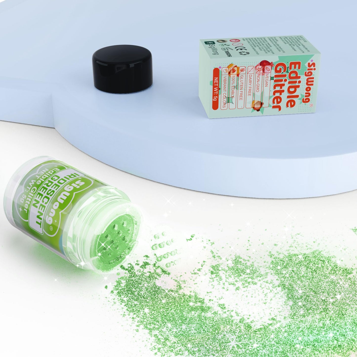 Iridescent Green Edible Glitter - 5G Food Grade Cake Decorating Shimmering Glitter, Edible Sprinkle Luster Dust For Drinks, Choc
