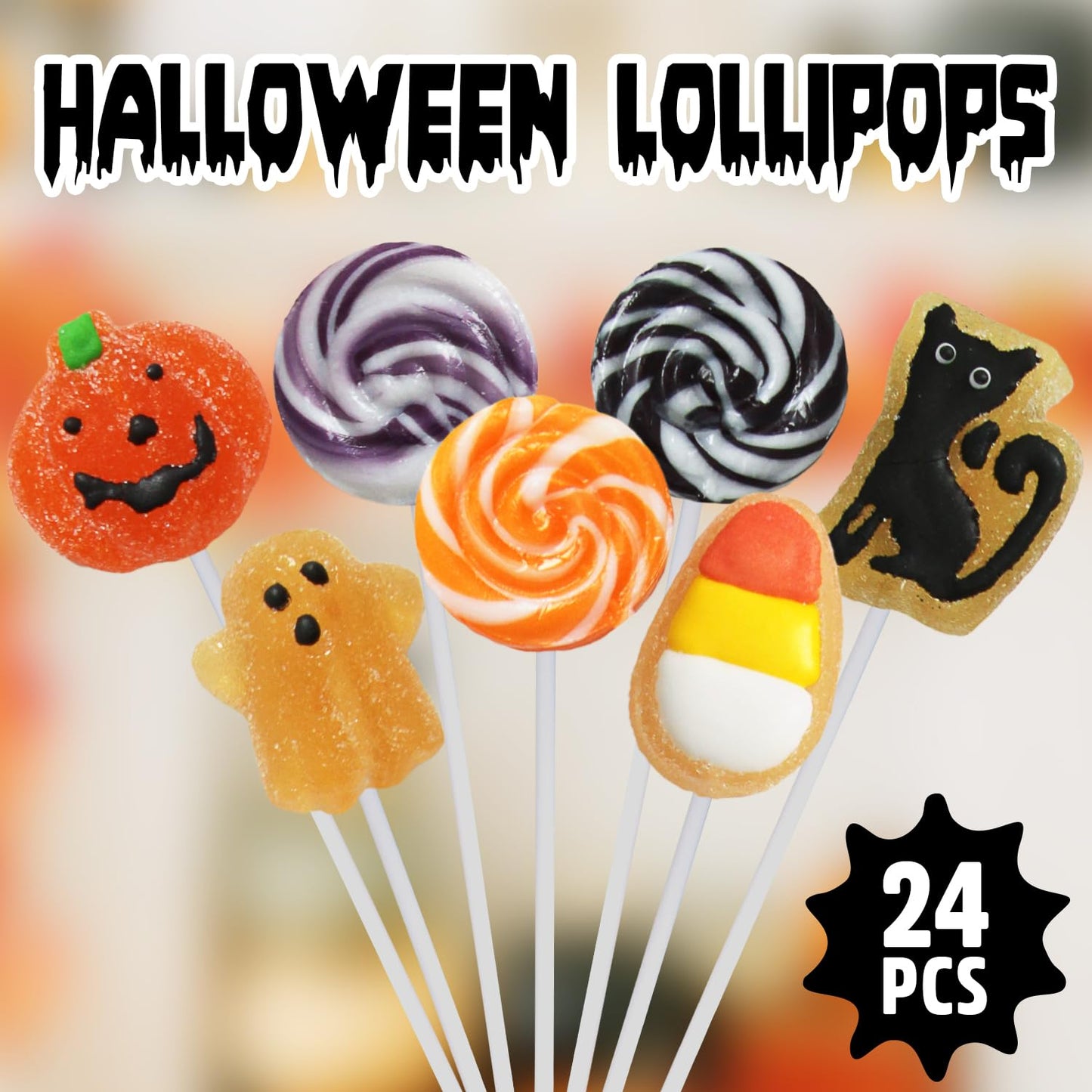Halloween Lollipop Suckers  24 Pieces of Bulk Suckers Individually Wrapped  Colorful Candy Lollipops for Trick or Treat Bags  Fun Halloween Shaped Candy Party Favors