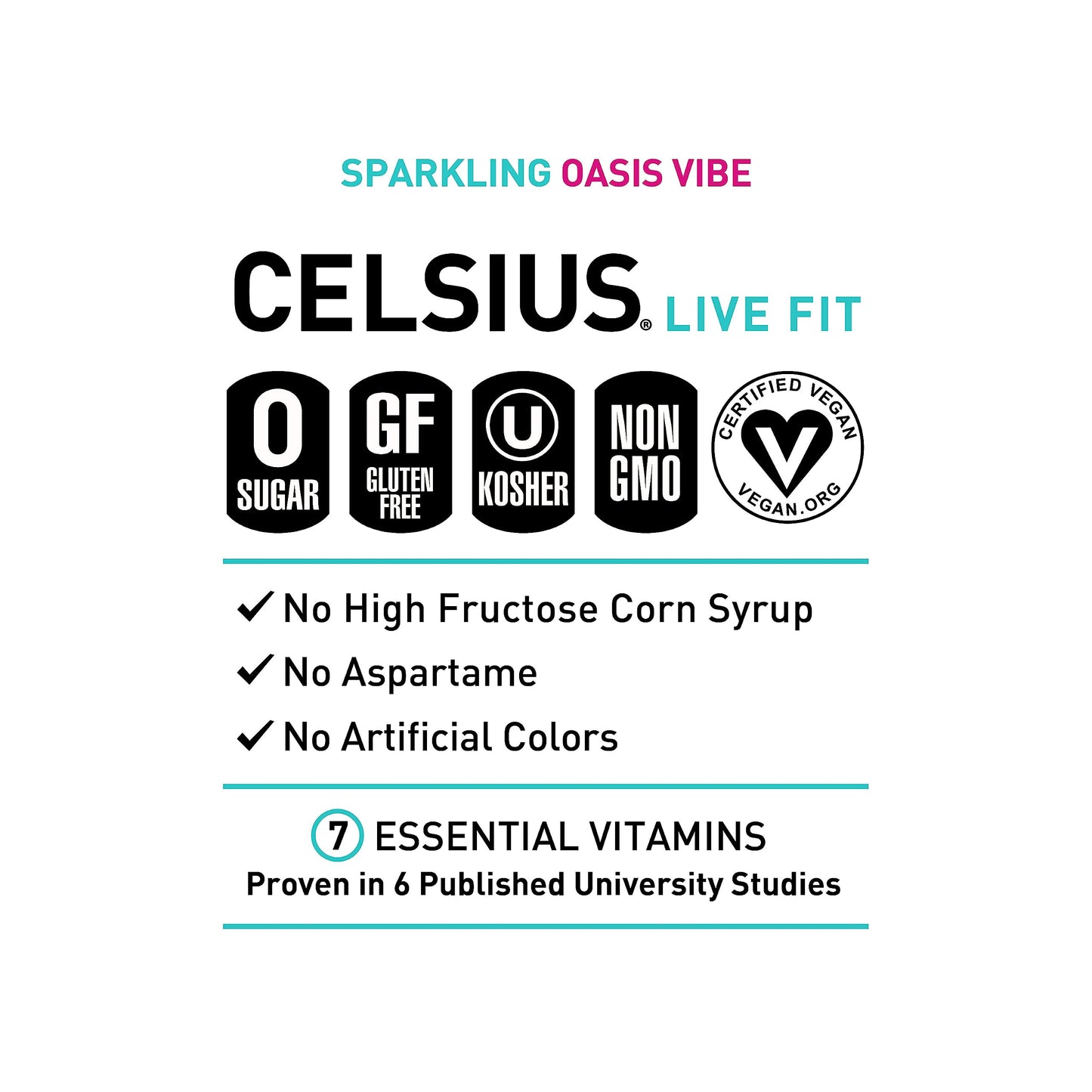 CELSIUS Sparkling Oasis Vibe Energy Drink, 12 Fl Oz, Pack of 12, Model ANICEMOON