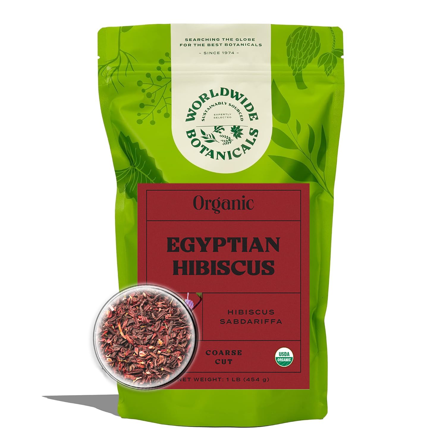Worldwide Botanicals Organic Hibiscus Tea - 1 Lb  Loose Leaf  Cut And Sifted - 100% Egyptian Hibiscus Sabdariffa Aka Karkade  Roselle  Sorrel  Zobo  Flor De Jamaica  1 Pound Bag