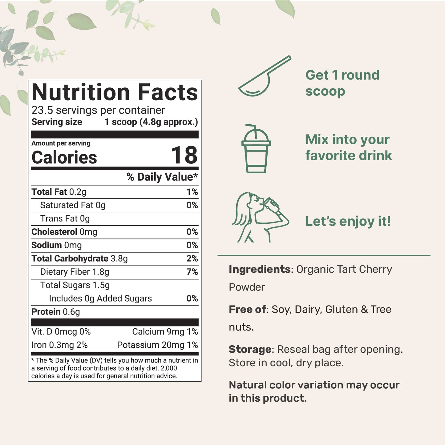 Micro Ingredients Organic Tart Cherry Powder - 4 Ounce, Antioxidant, Uric Acid Cleanse, Supports Joint Health & Sleep Cycles