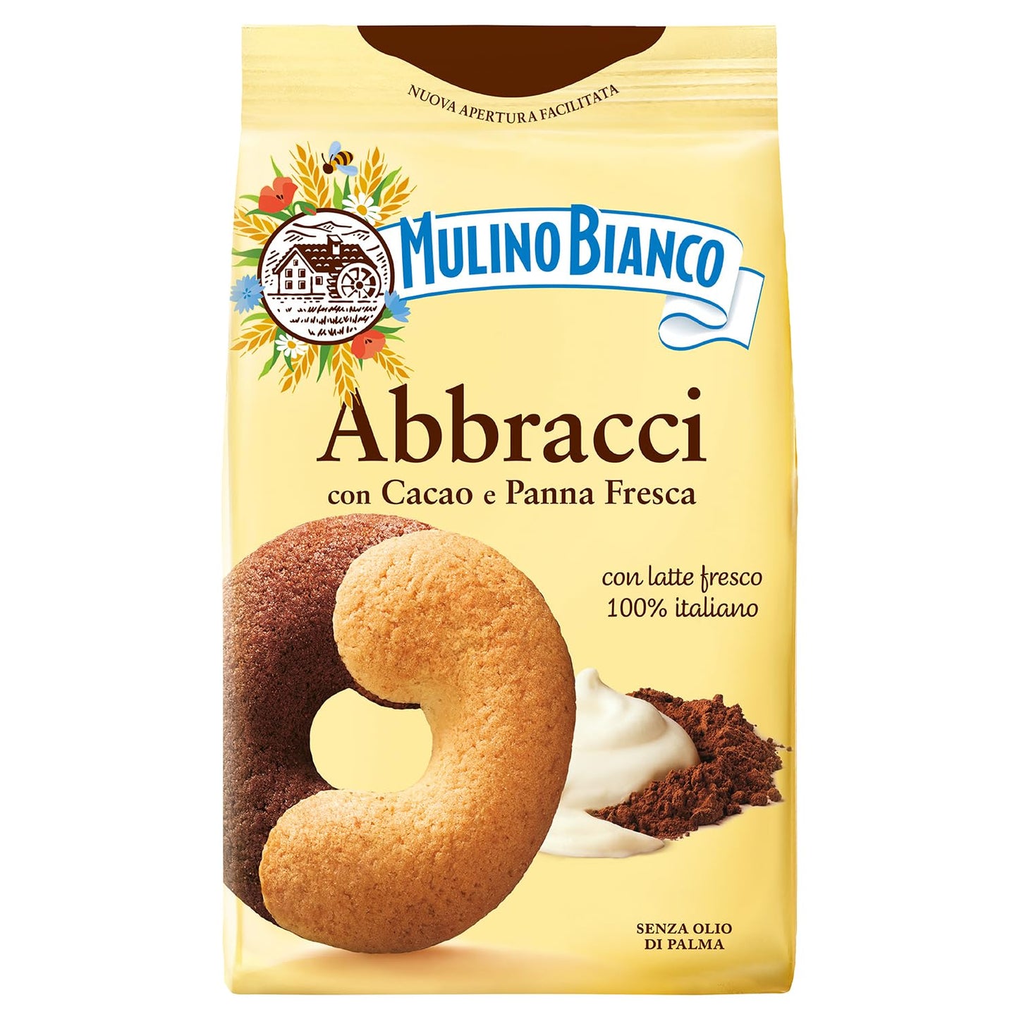 Mulino Bianco Abbracci 12.35oz (350g) - Authentic Italian Biscuits with Cocoa and Cream - Perfect Snack or Coffee Companion - Made with Natural Ingredients and No Palm Oil