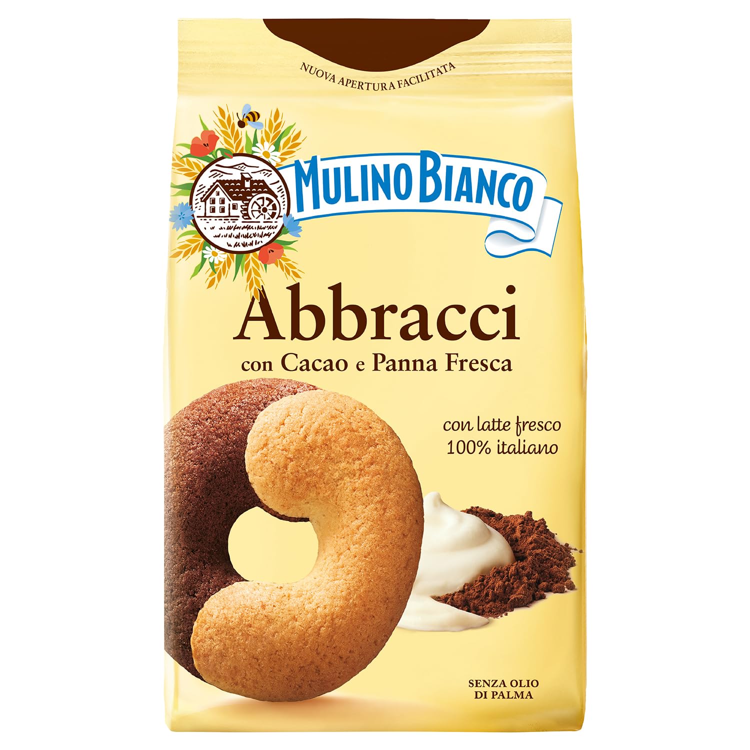 Mulino Bianco Abbracci 12.35oz (350g) - Authentic Italian Biscuits with Cocoa and Cream - Perfect Snack or Coffee Companion - Made with Natural Ingredients and No Palm Oil