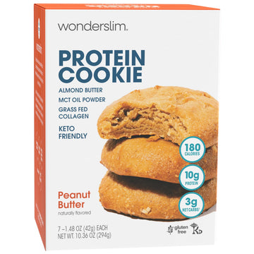 Wonderslim Protein Cookie, Peanut Butter, Keto friendly, Low Carb, Gluten Free (7ct)