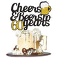 Cheers To 60 Years Cake Topper, Happy 60Th Birthday Cake Topper, 60Th Anniversary Birthday Party Supplies Black And Gold Glitter