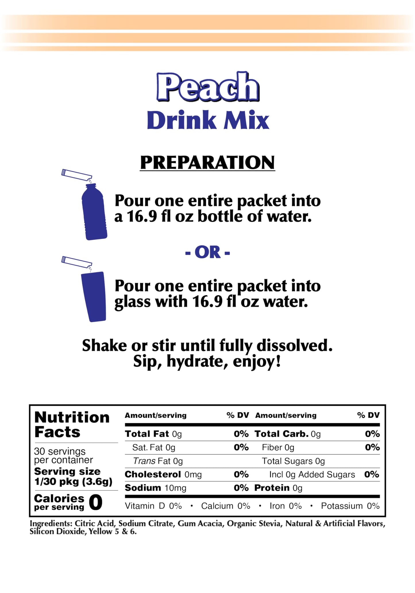 Gramzero 2Go Sticks - Peach, Zero Calorie Sugar Free Drink Mix, Stevia Sweetened, Great For Nutrition Club Loaded Tea To Go Kits